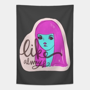 Cute Girl With Pink Girl: Artistic Drawing Portrait Tapestry