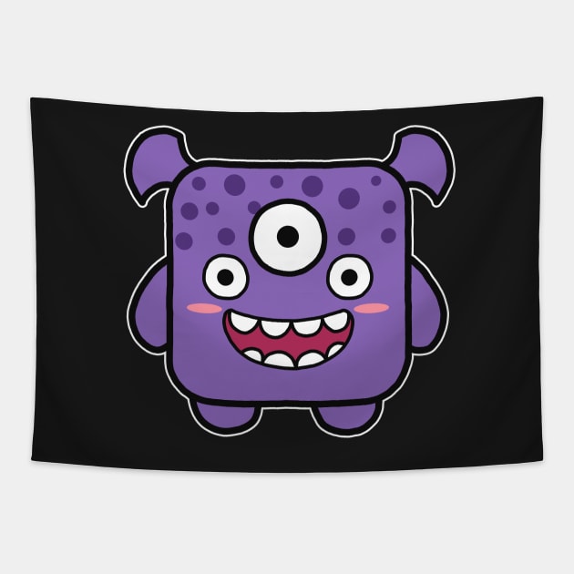 Kawaii Purple Square Monster Tapestry by Luna Illustration