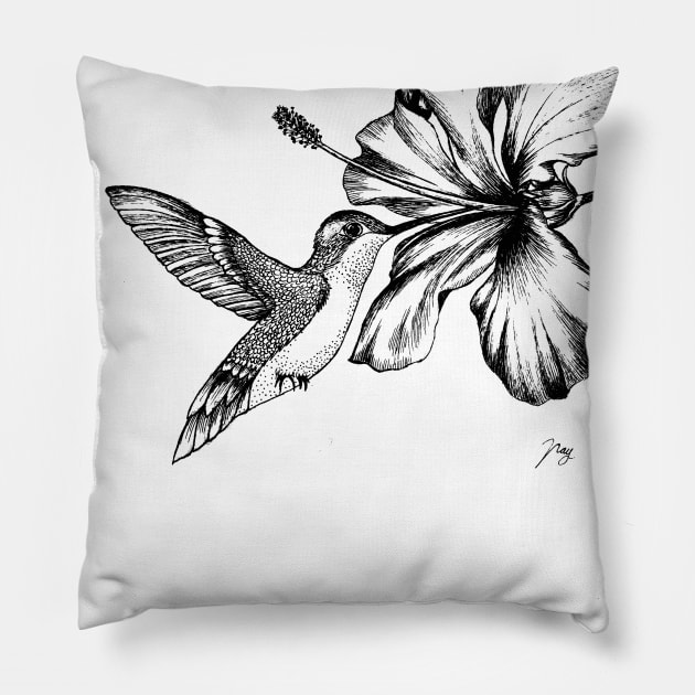 Hummingbird & Hibiscus Pillow by Akbaly