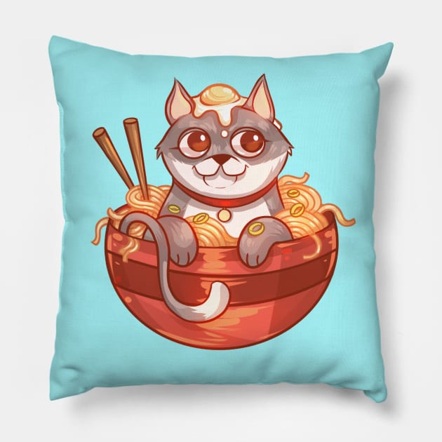 Ramen Noodle Tabby Cat Pillow by Claire Lin