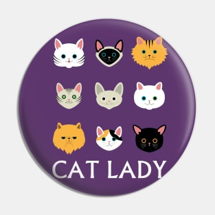 Cat Lady - Cat Faces Cute Girls Womens Shirt Pin