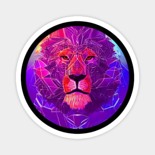 Geometric Vaporwave Lion Magnet