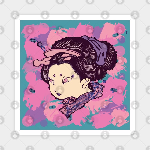Ukiyoe Girl Pink Magnet by miacomart