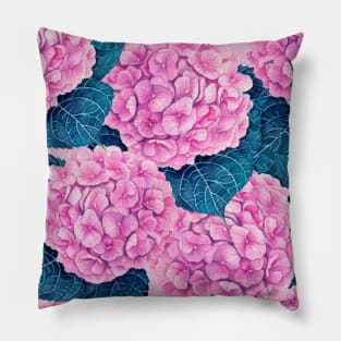 Hydrangea watercolor pattern, pink and blue Pillow