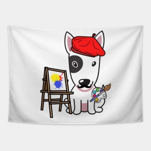 Funny bull terrier is a painter Tapestry