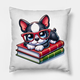 Boston Terrier Book Nerd Pillow