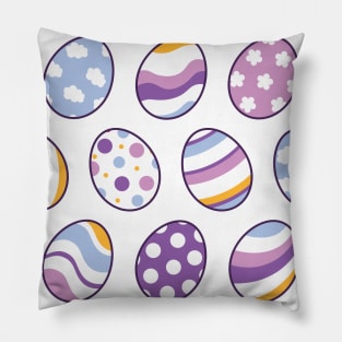 Egg Pattern | Purple Orange | Stripes Clouds Flowers Dots | White Pillow