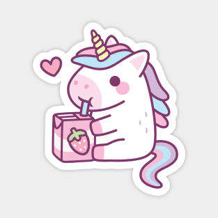 Cute Little Unicorn Loves Strawberry Milk Magnet