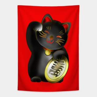 Black maneki lucky cat with coin Tapestry