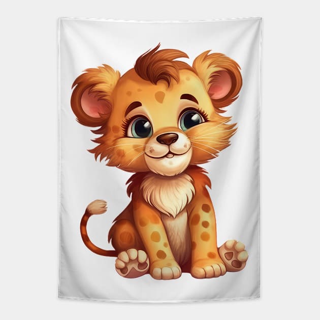 Baby Lion Tapestry by Chromatic Fusion Studio