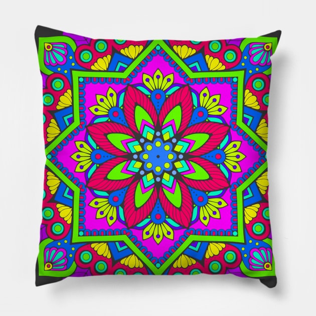 Bright Colorful Mandala Art Pillow by AlondraHanley