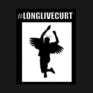 Long Live Curt. White Text. Angel outline.Pacifist. Peace. T-Shirt