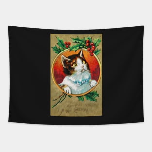 Vintage Christmas Cat- Wishing you a Merry Christmas funny Tapestry