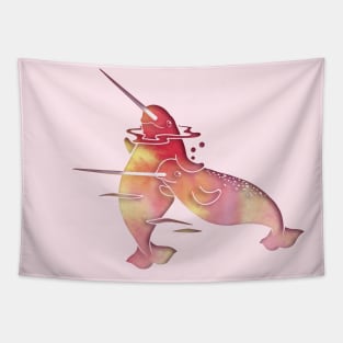 Peach Sea Narwhals Tapestry