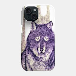 Wolf - blue ink Phone Case