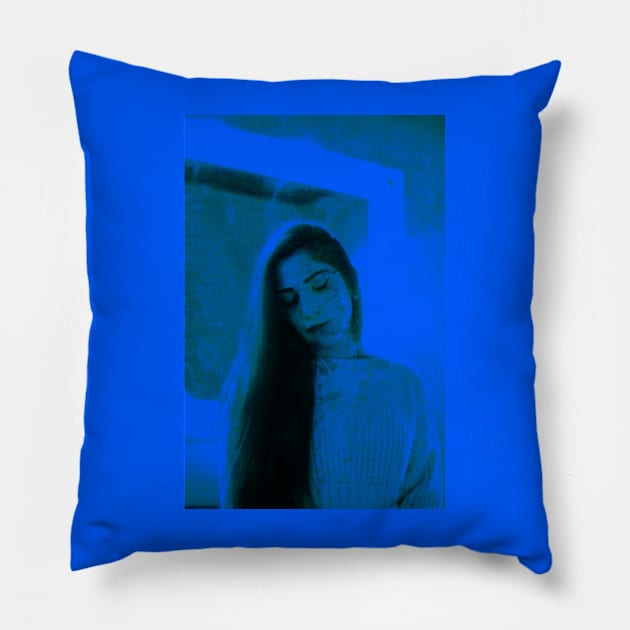 Beautiful girl, dim soft light blue lighting. So calm, so nice. Pillow by 234TeeUser234