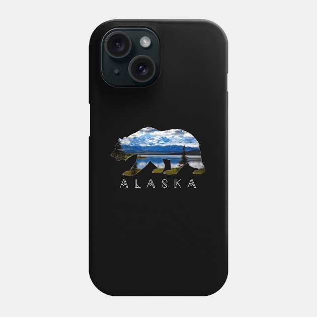 Alaskan Bear With Lake Mountain Phone Case by Weirdcore