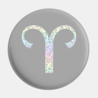 Aries Zodiac Horoscope Symbol in Pastel Rainbow Leopard Print Pin