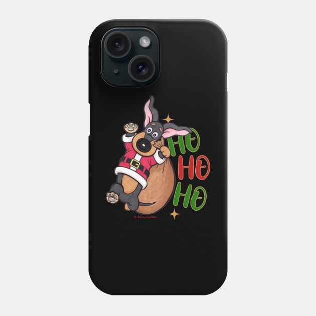 Cute Doxie Dog having a Ho Ho Ho Merry Christmas Dachshund tee Phone Case by Danny Gordon Art