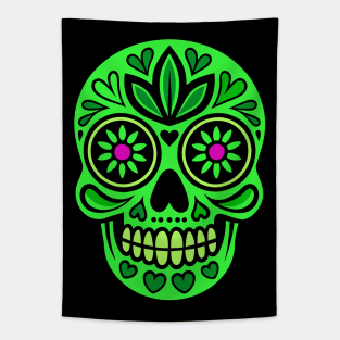 Neon green mexican skull, dia de los muertos Tapestry