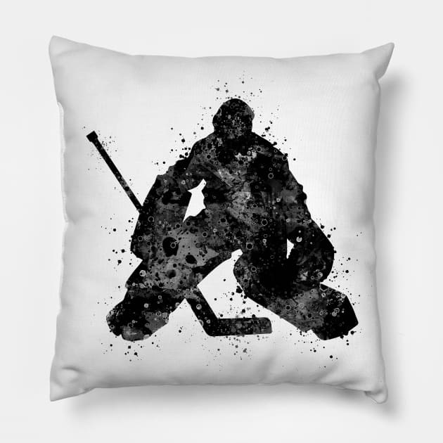 Ice Hockey Boy Goalie Black and White Silhouette Pillow by LotusGifts