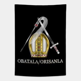 Orisha Obatala Papal Hat Silver Sword and Whisk Tapestry