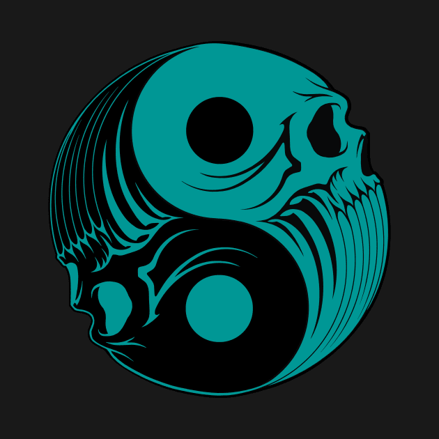 Teal and Black Yin Yang Skulls by jeffbartels