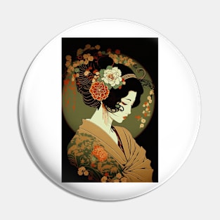 Woman Wearing Kimono - Art Nouveau Pin