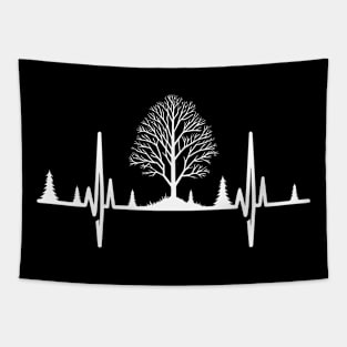 Nature & Tree Heartbeat EKG with Trees Line Art Tapestry