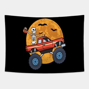 Kids Skeleton Monster Truck Moon Tapestry