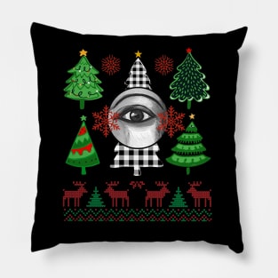 Christmas tree with checkered patterns and an eye in black and white Pillow