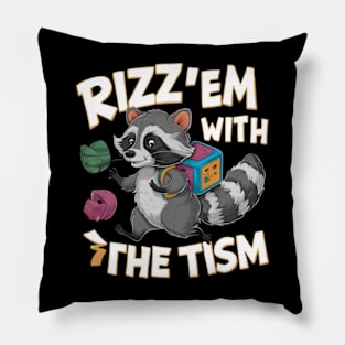 Rizz Em With The Tism - Autism Awareness Day Raccoon For Kids Classic Pillow