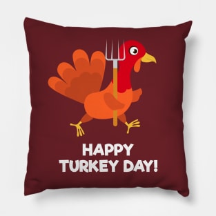 Cute Turkey With Garden Fork Happy Turkey Day Pillow