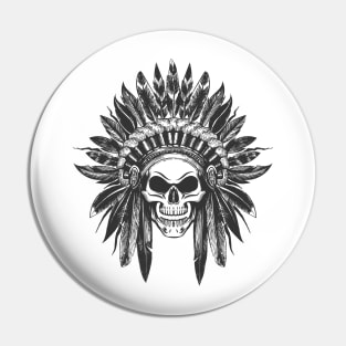 Native American Indian skull in War Headdress Pin