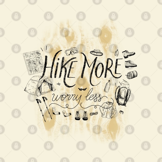 Hike more, worry less quote lettering illustration by agus.cami