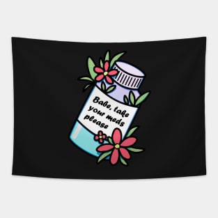 Medicine bottle with reminder and red flowers Tapestry