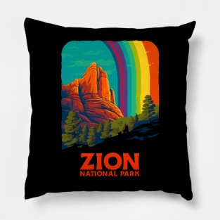Gay Zion National Park Rainbow - Zion Hiking Utah - LGBTQ+ Pride Queer Lesbian Camping Pillow
