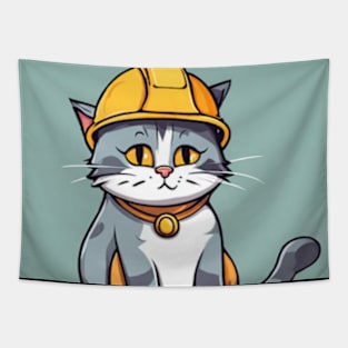 adorable cat with hard hat Tapestry