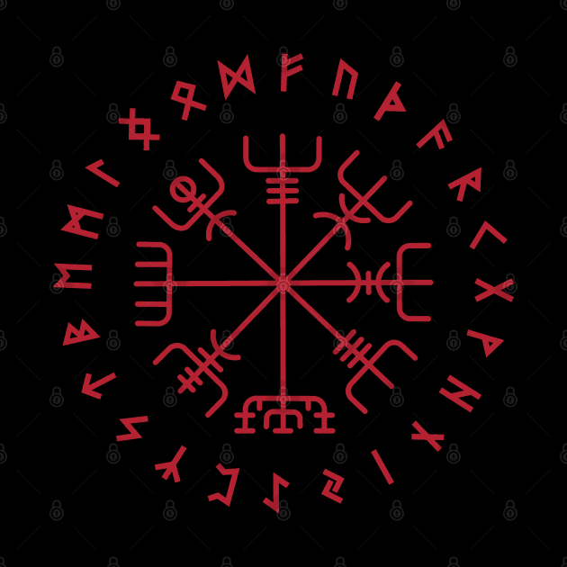 Norse Vegvisir Wayfinder Viking Compass Elder Futhark Runes Red by Blue Pagan