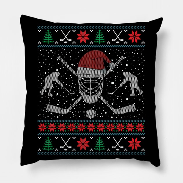 Funny Christmas Ice Hockey Ugly Christmas Xmas Pillow by mrsmitful01