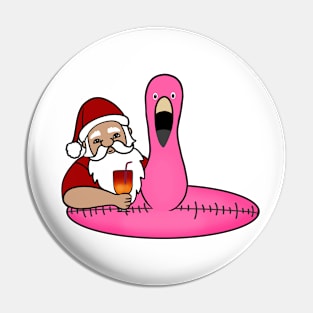 Funny Santa on Vacation, Xmas Flamingo Tropical Pin