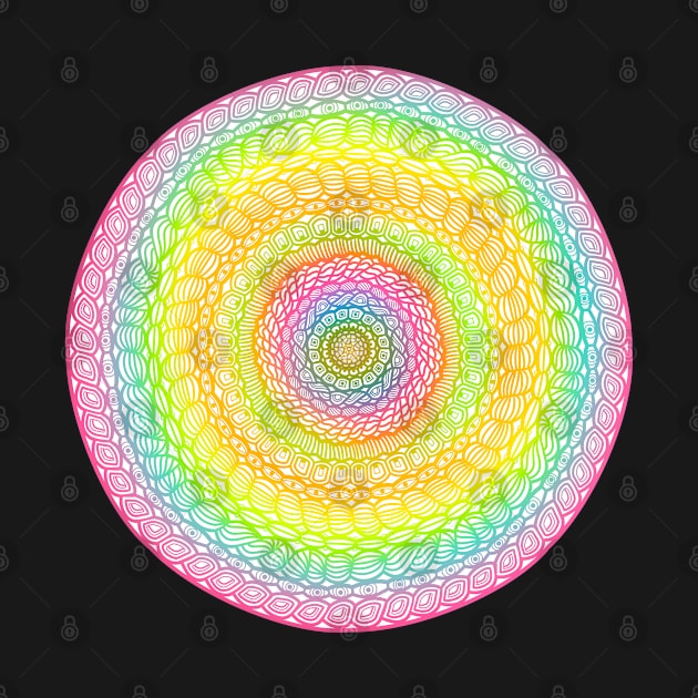 Neon Rainbow Mandala - Intricate Digital Illustration, Colorful Vibrant and Eye-catching Design, Perfect gift idea for printing on shirts, wall art, home decor, stationary, phone cases and more. by cherdoodles