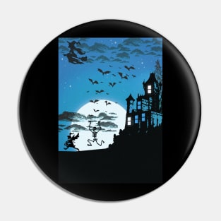 Spooky Blue Halloween Silhouette Illustration Pin