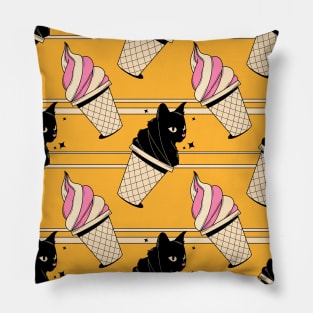 Ice Cream Black Cat Pattern in yellow Pillow