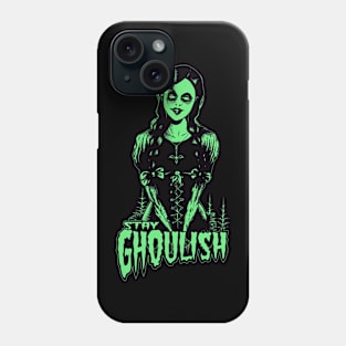 Goth dead girl, Stay Ghoulish! (green version) Phone Case