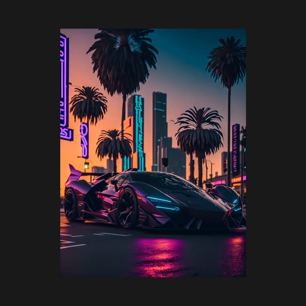 Dark Neon Sports Car in Beach Neon City by star trek fanart and more