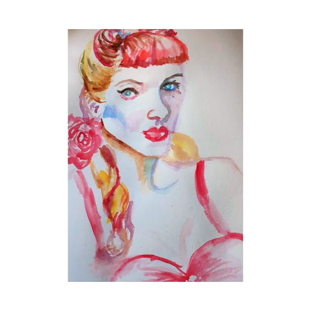 Redhead Woman Watercolor Painting by SarahRajkotwala