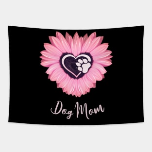 Dog mom pink sunflower paw print Tapestry