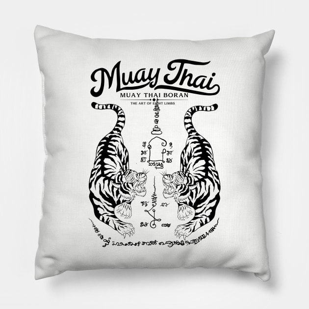 Sak Yant Muay Thai Tiger Pillow by KewaleeTee