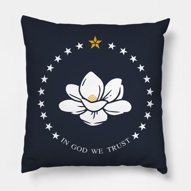 Mississippi State Flag In God We Trust Magnolia Pillow by E